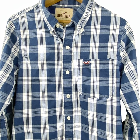 Hollister Blue Plaid Long Sleeve Button Down Collared Pocket Dress Shirt Men’s M - Picture 4 of 15